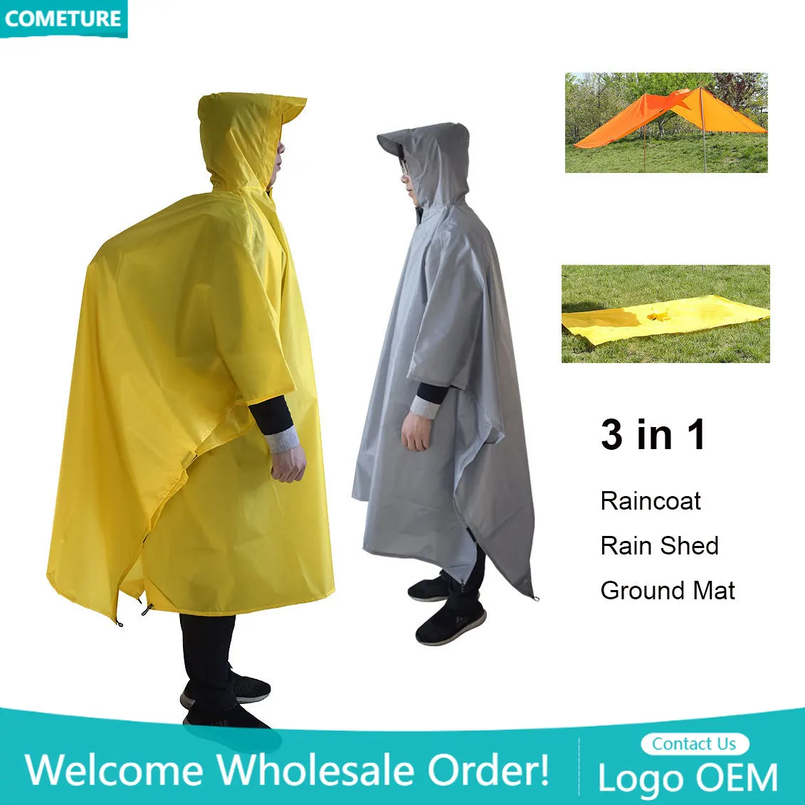 Camping Rain Poncho - معطف واق من المطر 3 في