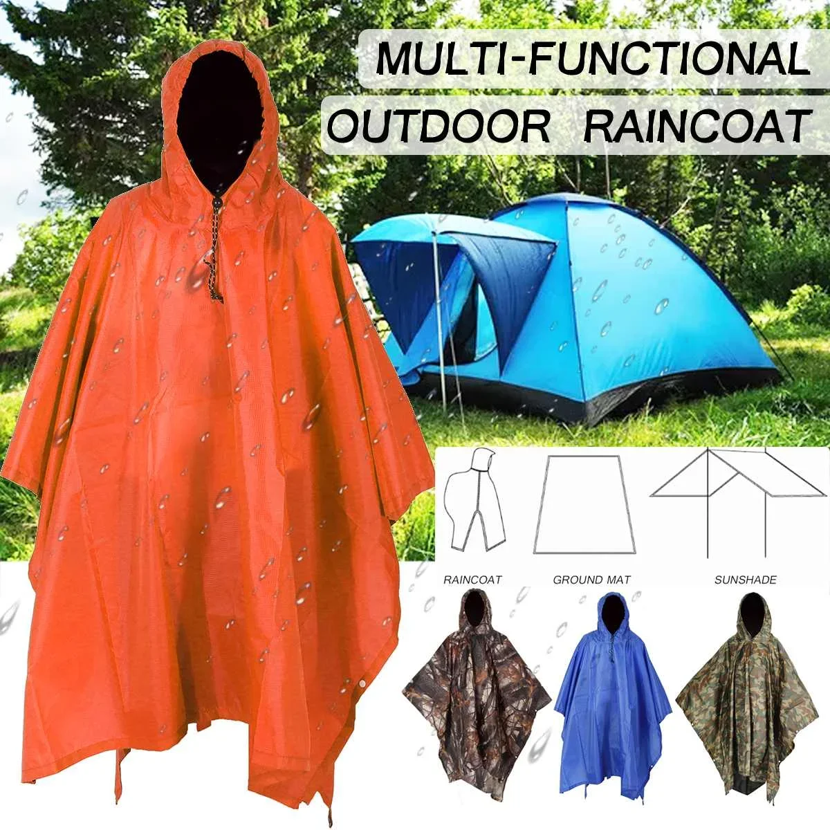 المحمولة ظلة التخييم قماش القن - مراجعة Camping Rain Poncho وسعره